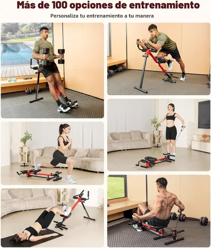 Vista 5 de Yoleo Máquinas de abdominales y remo 2 en 1 para el hogar, equipo de entrenamiento de abdominales plegable, máquina de entrenamiento abdominal