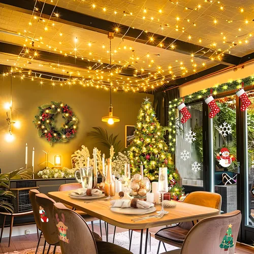 Vista 4 de KNONEW Guirnalda de luces de Navidad para interiores, 60 pies, 180 luces LED impermeables para exteriores, 8 modos de iluminación, función