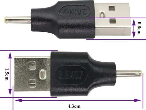 Vista 2 de Paquete de 2 adaptadores de corriente USB a CC de 2.5 × 0.028 in USB 2.0 A macho a CC 2.5 × 0.028 in macho Conector de barril de carga de corriente