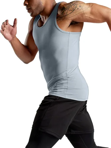 Vista 3 de ATHLIO Paquete de 3 camisetas sin mangas de compresión para hombre, para correr, baloncesto, entrenamiento, capa base