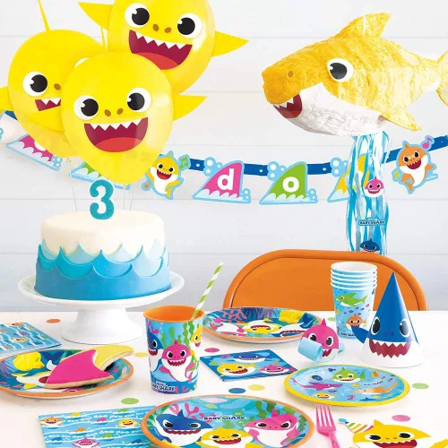 Vista 2 de Hojas adhesivas multicolor de Baby Shark – 8 pulgadas (paquete de 4) – Decoraciones adhesivas de alta calidad para fiestas, perfectas para fiestas
