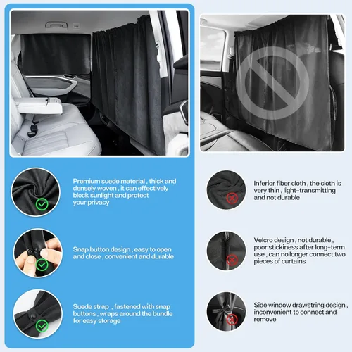 Vista 4 de Juego de 3 cortinas de privacidad para automóvil, 53.74 x 31.50 pulgadas, para SUV, MVP, camioneta, automóvil pequeño, sedán, cortinas de privacidad