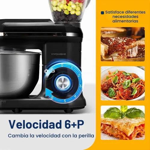Vista 6 de VIVOHOME Batidora de pie 3 en 1, batidora de cabeza inclinable de 6 cuartos Negro