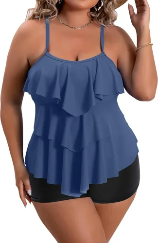 Vista 18 de B2prity Traje de baño tankini de talla grande para mujer, con control de 01
