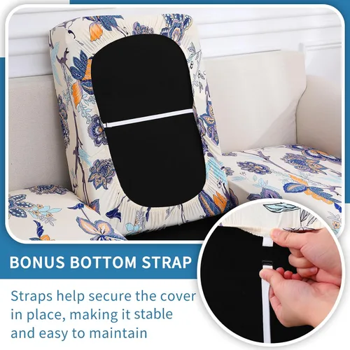 Vista 3 de hyha Fundas de cojín de sofá estampadas, fundas de sofá florales lavables para sofás con 2 cojines, fundas de cojín de patrón elástico para muebles