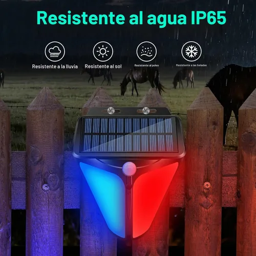 Vista 4 de Aolyty Luz solar de alarma con sensor de movimiento con sirena, 4 modos, paquete de 2 IP65 impermeable rojo y azul LED luces de advertencia