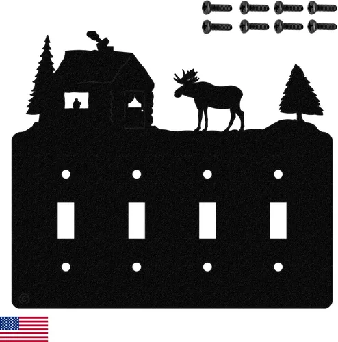 Vista 15 de Moose & Cabin - Placa de pared para interruptor de luz de palanca doble (palanca doble, negro) - Fabricado en Estados Unidos American Steel