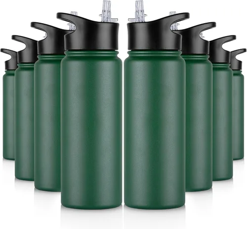 Vista 37 de Botella de agua aislada de 64 onzas con tapas de pajita y boquilla, jarra de agua de acero inoxidable de medio galón con mango de paracord, vacío
