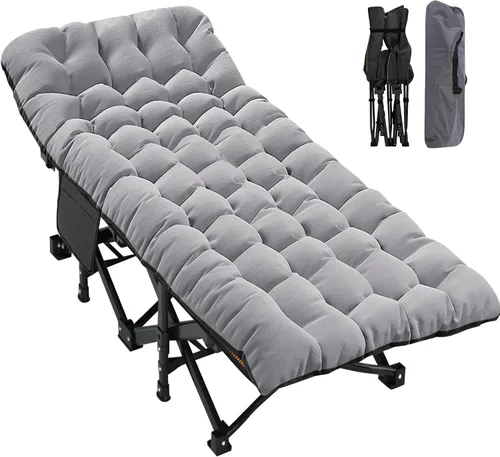 Vista 18 de H&ZT Silla de salón plegable con abertura para la cara – Silla reclinable ajustable para bronceado al aire libre con colchón, silla de sol