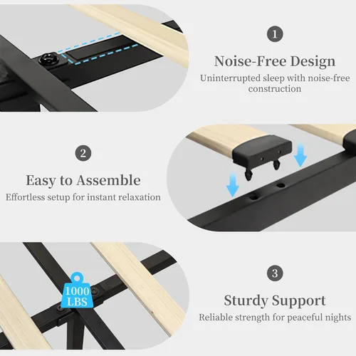 Vista 8 de SIBEDS Base de cama completa con LED y 2 cajones, marco de cama de plataforma de metal resistente de tamaño completo con cabecera ajustable