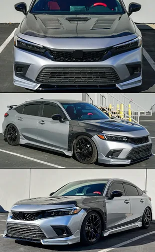 Vista 5 de Type-R Style - Rejilla frontal de repuesto de malla negra brillante compatible con Honda Civic Si y Hatchback 2022 2023