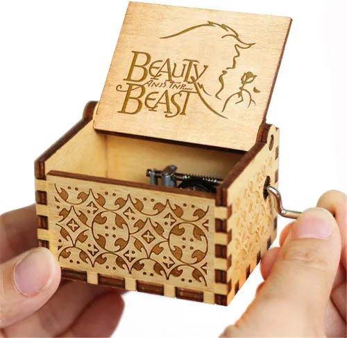 Vista 2 de Caja de música La Bella y La Bestia, regalo de madera para San Valentín, Navidad, cumpleaños, aniversario para esposa, novia, marido, novio, niña