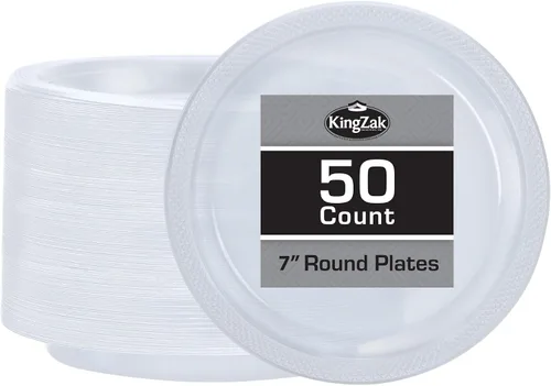 Vista 50 de Hanna K. Signature - Platos de plástico negro para fiesta, platos desechables de 7 pulgadas, 50 unidades, suministros de fiesta para aperitivos