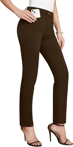 Vista 2 de siliteelon Pantalones de vestir para mujer, pantalones de trabajo para mujer, pantalones de vestir de cintura alta, pantalones de vestir para mujer