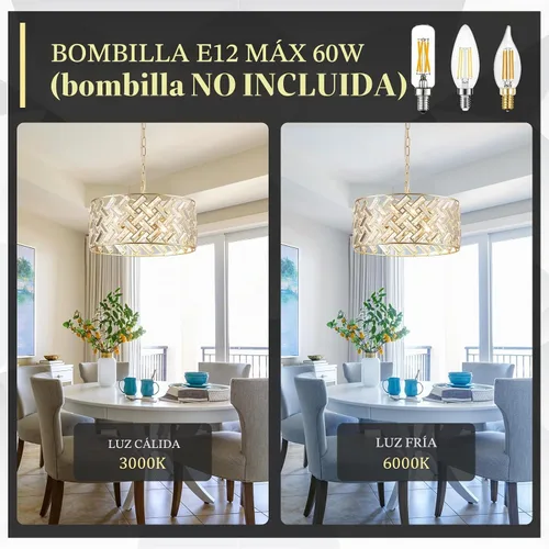 Vista 9 de CATINER - Candelabro de cristal dorado de 18 pulgadas, colgante semiempotrado de 6 luces grande dorado