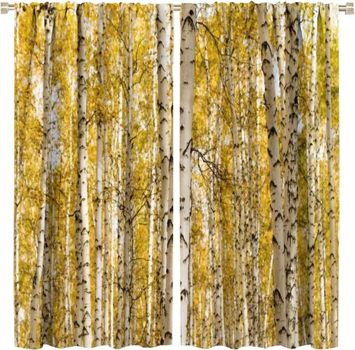 Vista 22 de Cortina opaca de bosque de verano, diseño de ramas de bosque, con bolsillo para barra, cortinas farbic con bolsillo para barra, comedor, cafetería