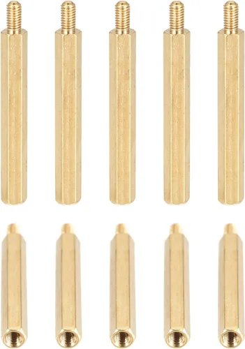 Vista 8 de DTGN M3x10x6mm (DxHLxML) - Separador hexagonal de latón - Paquete de 20 - Bueno para máquinas electrónicas - Tuercas de tornillo espaciadoras macho