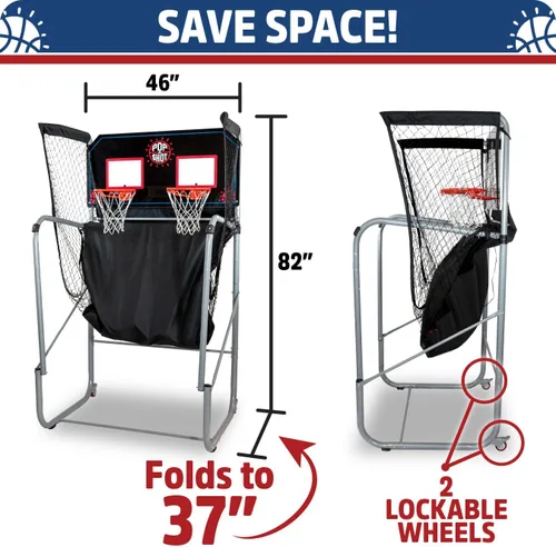 Vista 5 de Pop-A-Shot - Home Dual Shot Juego de baloncesto arcade para el hogar Aro de puntuación con sensor, 16 modos de juego, 7 bolas Plegable para un