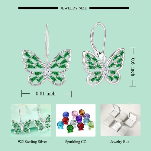 Vista 7 de STARCHENIE Juego de joyas de plata de ley 925 con diseño de mariposa y esmeralda, para mujer