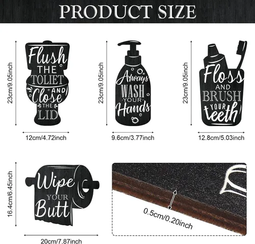 Vista 2 de Yookeer 4 piezas de decoración de pared de baño de madera para decoración de pared de madera con cepillo de lavado de hilo dental, accesorios