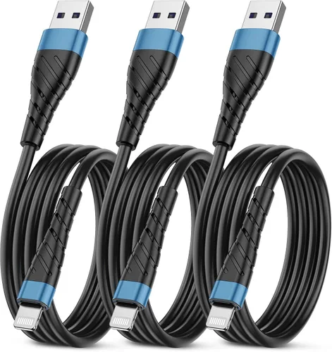 Vista 31 de Cable de carga corto con certificación MFi para iPhone, paquete de 3 unidades de 1 pie, 12 pulgadas para cable de carga Lightning, cable de datos