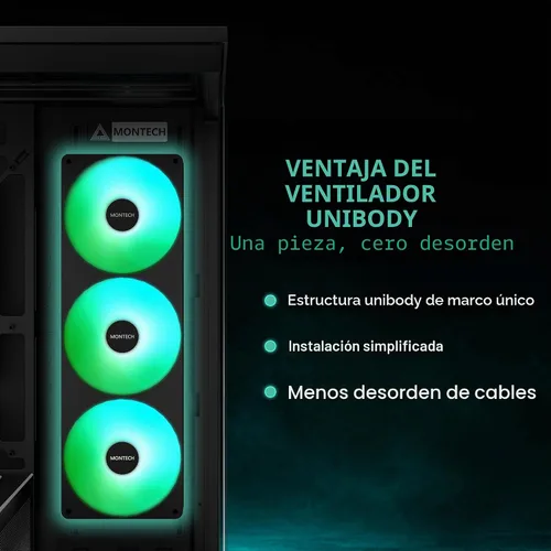Vista 6 de MONTECH Funda para PC TG3 Panorámica ATX, lista para conexión trasera y 4 Negro