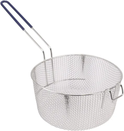 Vista 6 de Cesta de acero inoxidable para freír, cestas redondas de alambre con mango de goma, cesta reutilizable para freír, servir alimentos, cestas