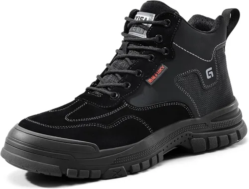 Vista 12 de Botas de trabajo para hombre, botas de soldadura sin cordones para hombres, botas de punta de acero indestructibles, zapatos de punta de acero