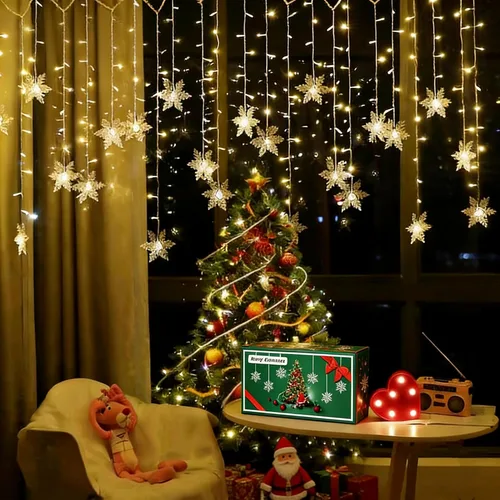 Vista 2 de Luces LED de cortina de copo de nieve, enchufables de 19 pies/19.7 ft, 96 Colorido