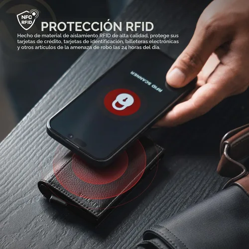 Vista 4 de Cartera con tarjetero VULKIT con bloqueo RFID, diseño minimalista, con ventanas dobles para identificación, cartera desplegable para 12 tarjetas
