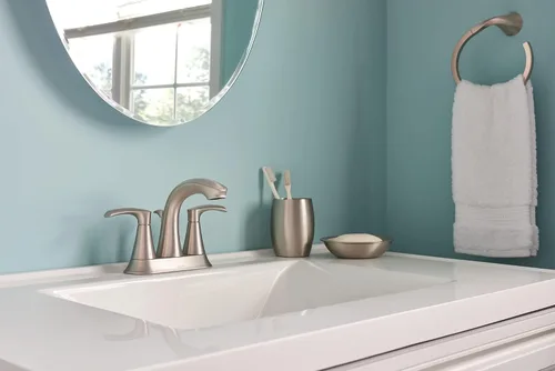 Vista 6 de Moen Graeden Spot Resist - Grifo de baño central de níquel cepillado de 2 manijas y 4 pulgadas