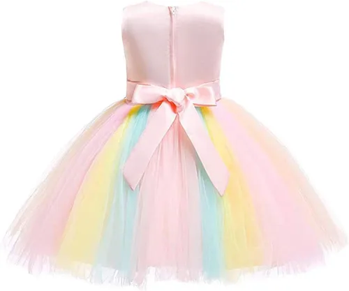 Vista 8 de Vestido de cumpleaños de unicornio para bebé, disfraz de princesa, Halloween, cosplay, Navidad, carnaval, fiesta con diadema