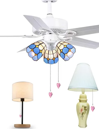 Vista 6 de 2 unidades de 12 pulgadas de cristal para ventilador de techo con dije de corazón, extensor de cadena con conector de cadena de bola para decoración