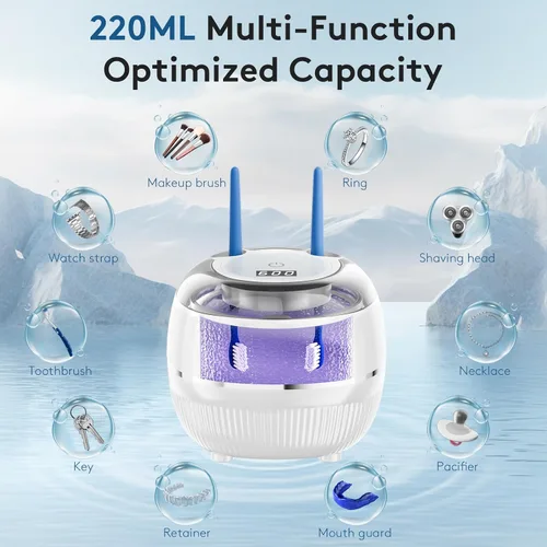 Vista 5 de Máquina Limpiadora Ultrasónica de Retenedores, Cápsula de Limpieza Dental de 48kHz para Protectores Nocturnos, Protectores Bucales, Alineadores