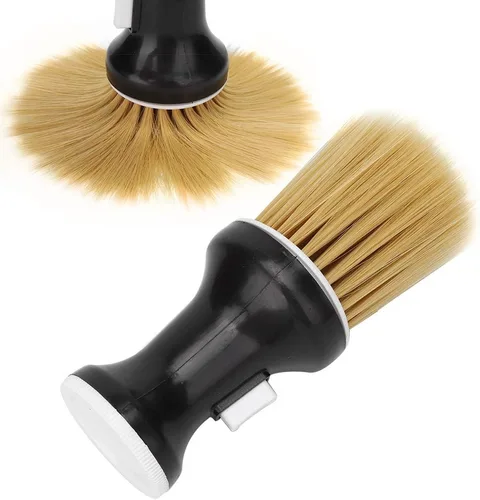 Vista 4 de Cepillo de peluquería suave para el cabello, plumero de cuello con mango redondo ergonómico (negro), cepillo de limpieza de doble función con poder