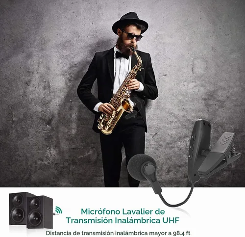 Vista 5 de Micrófono Inalámbrico UHF Clip Condensador Micrófono Cuerno Trompeta Sax Violonchelo Instrument