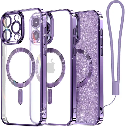 Vista 84 de Meifigno - Funda diseñada para el iPhone 16 Pro de 6.3", [Tarjeta de purpurina y correa para la muñeca] [Compatible con MagSafe]