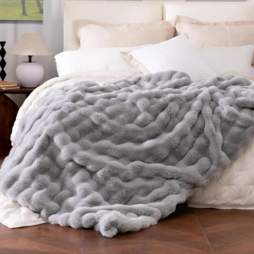 Vista 8 de Manta de piel sintética ultrasuave y acogedora, manta mullida de felpa gruesa de burbujas, manta mullida de lujo de gran tamaño para sofá, cama