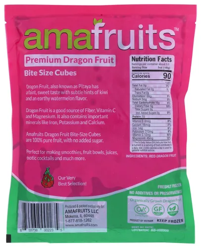 Vista 2 de Amafruits Dragon Fruit (Pitaya) - Cubos de tamaño de mordida - Bolsa de 16 onzas, 5 bolsas