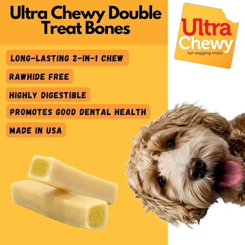 Vista 2 de Ultra Chewy Double Treat Bones Favorites, golosinas para perros, hechas en los Estados Unidos, golosinas saludables, fáciles de digerir, promueve