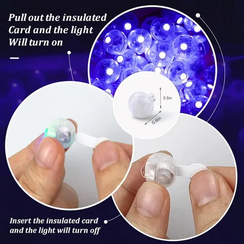 Vista 4 de 50 piezas Luces LED para Globos, Mini Luces de Bolas Redondas Moradas Largo Tiempo de Espera Luces de Bola Intermitentes para Globo Linterna