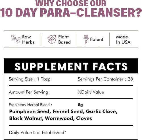 Vista 2 de Easey Blast Para-Cleanse, suplemento de salud intestinal de 10 días con semillas de calabaza, ajenjo, nogal negro, ajo y más, 8 onzas en polvo