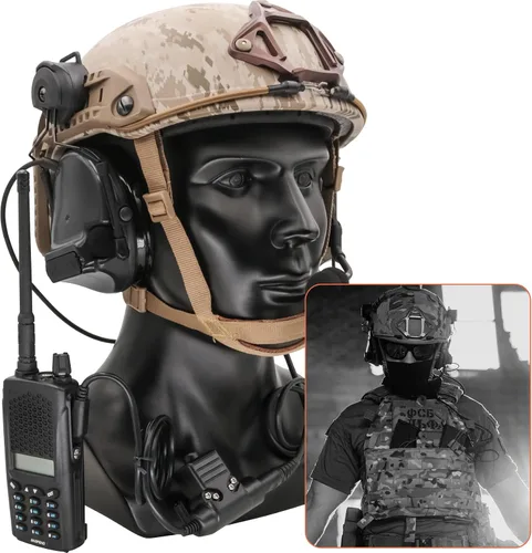 Vista 7 de HEARFALCOM Comta III Auriculares Tácticos para Casco Adaptador de Riel ARC Soporte de Disparo con Cancelación de Ruido