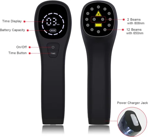 Vista 2 de YJT - Dispositivo de terapia de luz roja para alivio del dolor, alivio del dolor articular y muscular, luz infrarroja con 650 nm y 808 nm