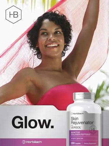 Vista 7 de Rejuvenecedor de piel Horbäach con Verisol Péptidos de colágeno bioactivos 200 cápsulas Suplemento sin OMG, sin gluten