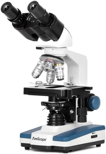 Vista 8 de AmScope B120C Siedentopf microscopio binocular compuesto, aumento de 40X-2000X, iluminación LED, condensador Abbe, plataforma mecánica de doble capa.