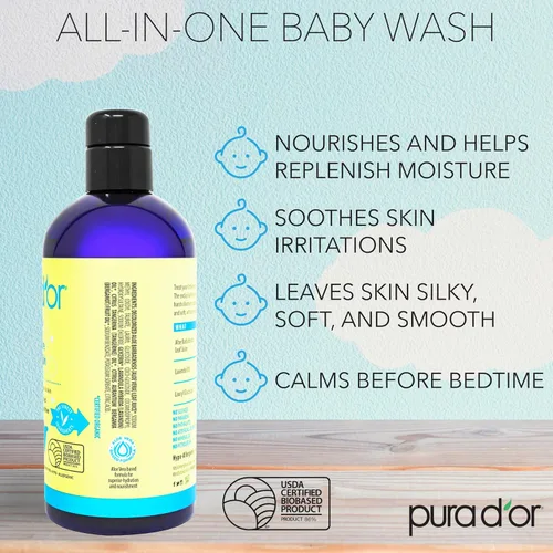Vista 2 de PURA D'OR Jabón y champú calmante todo en uno de 16 onzas para el cabello y todo el cuerpo, sin desgarros, sin sulfatos, aloe vera natural, fórmula