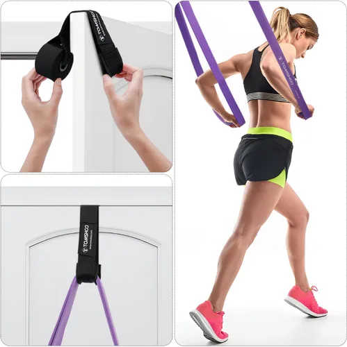 Vista 5 de TOMSHOO Juego de bandas de resistencia, 4/5 piezas de bandas de entrenamiento de ejercicio de fitness con bolsa de almacenamiento, anclaje