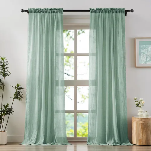 Vista 15 de Anpark - Cortinas traslúcidas de terracota de 96 pulgadas de largo para dormitorio y sala de estar, elegantes cortinas de lino de algodón