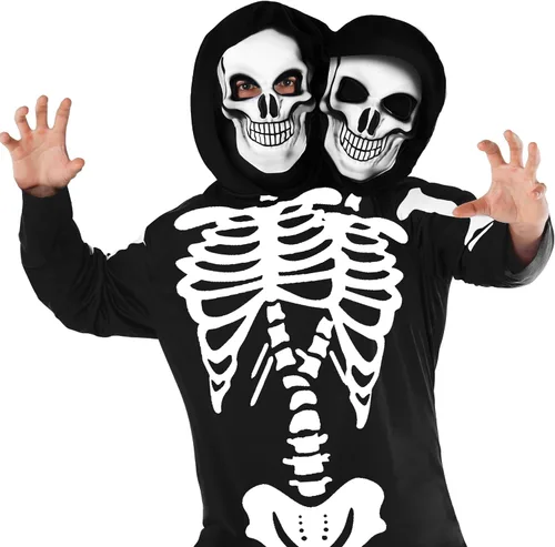 Vista 4 de Morph Disfraz de esqueleto para hombre adulto, 2 cabezas, disfraz de esqueleto para adultos, disfraz de esqueleto para adultos, disfraz de esqueleto